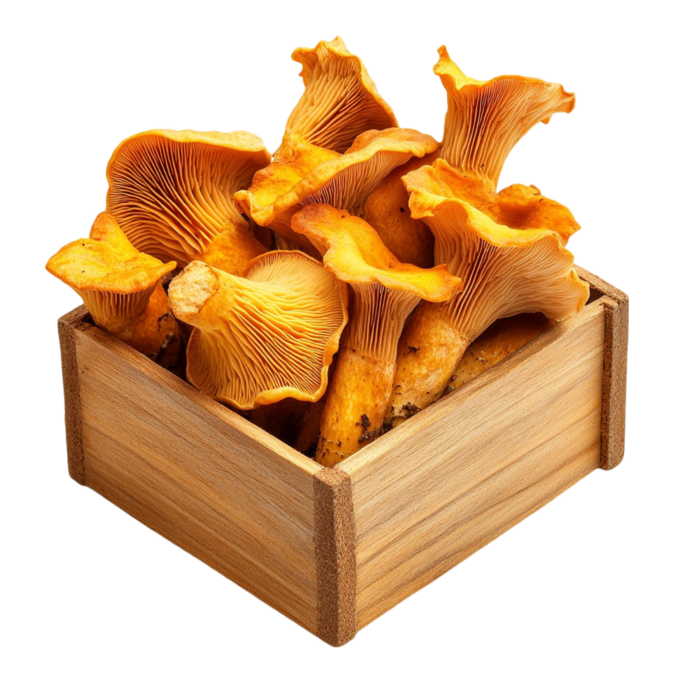Wooden Box of Chanterelles 4 png