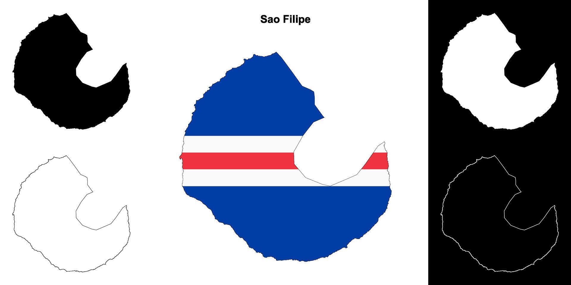 Sao Filipe municipality outline map set vector