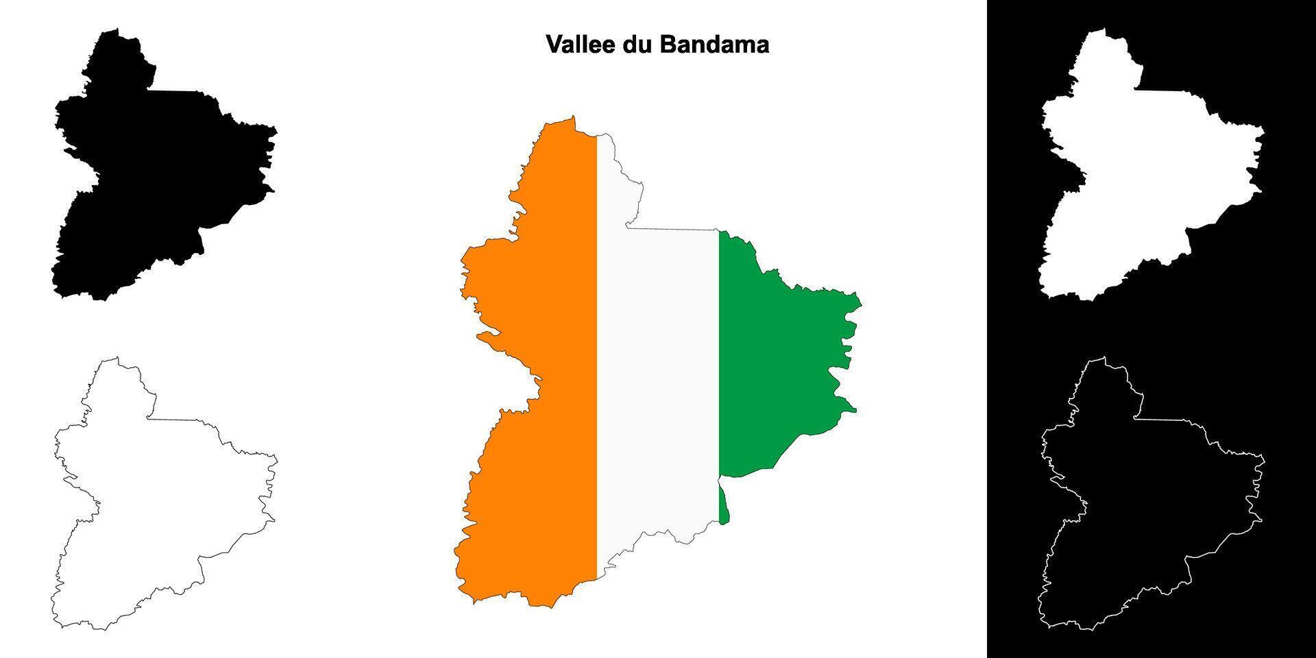 Vallee du Bandama district outline map set vector