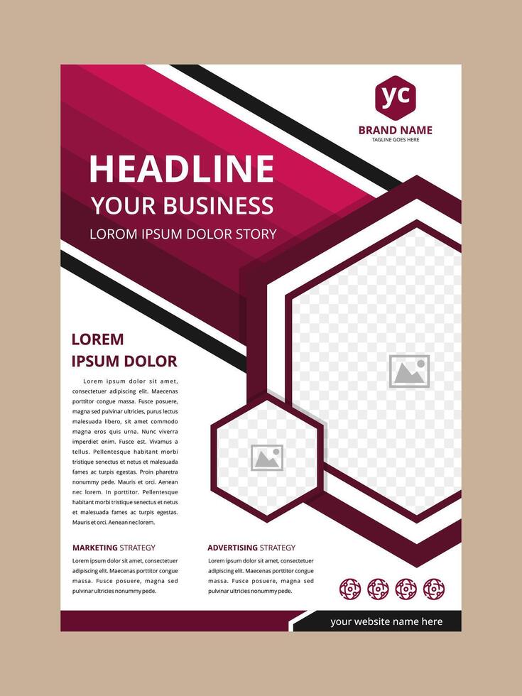 Colorful geometry design annual report a4 cover brochure template layout, magazine, flyer or leaflet booklet. diagonal multicolor red with hexagon space for photo. vector