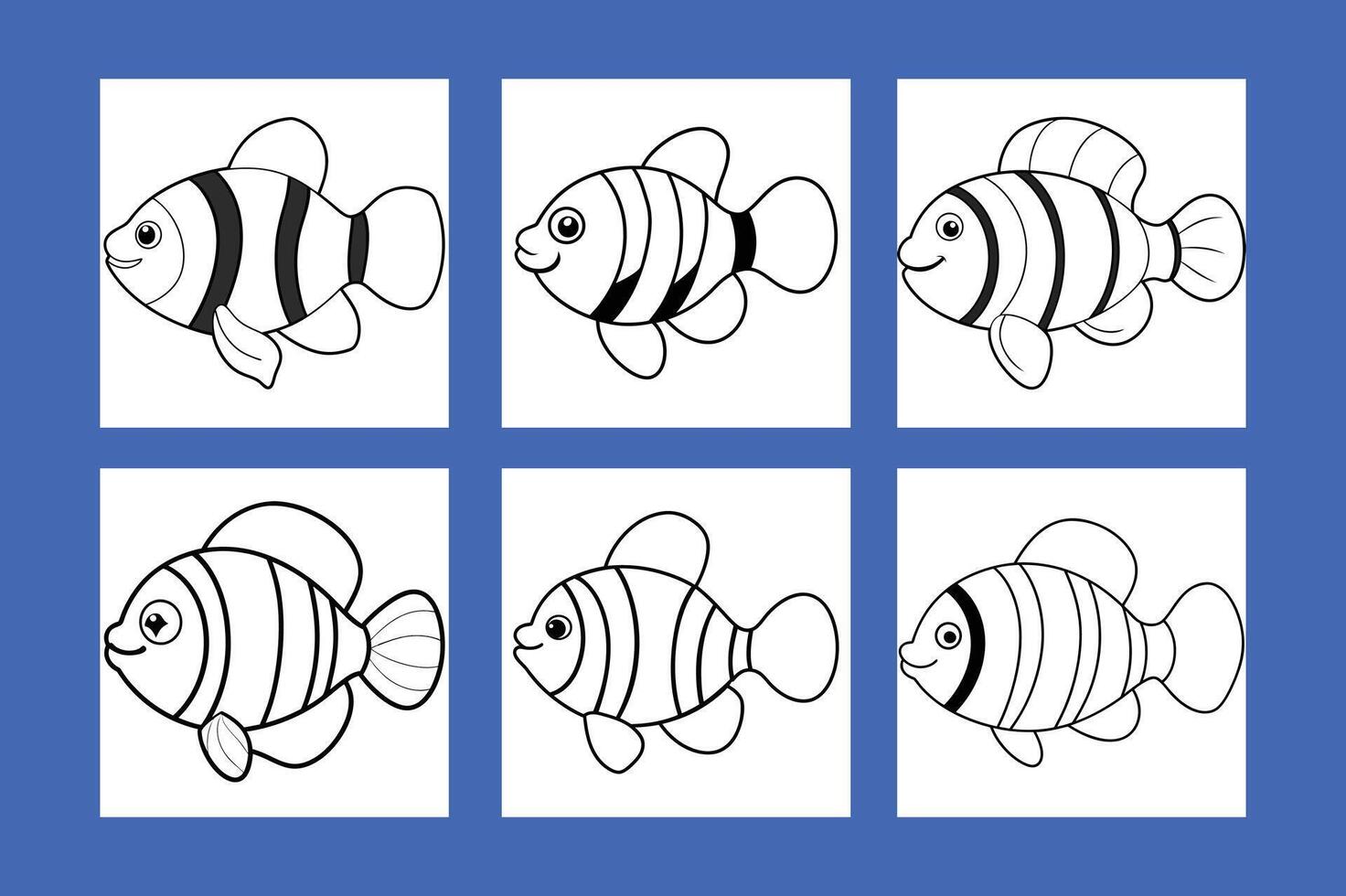 clownfish line art silhouette illustration vector