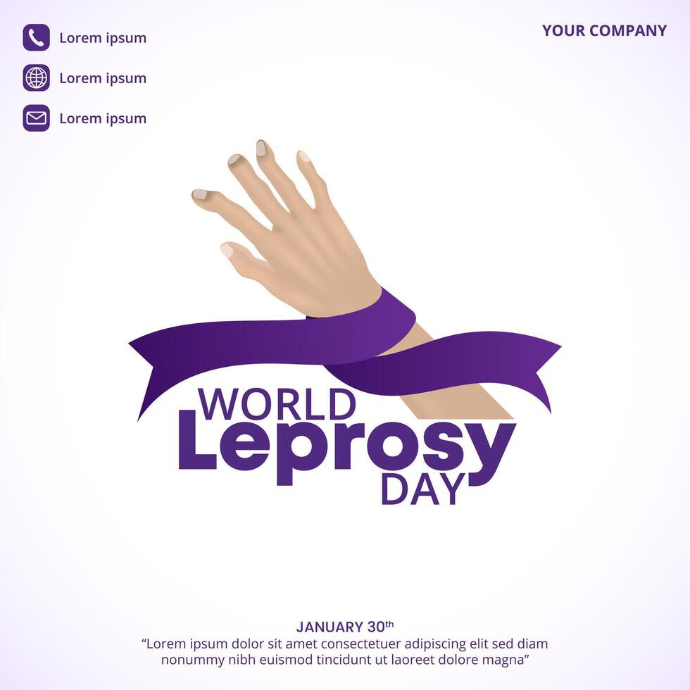 World Leprosy Day with a leprosy hand and purple ribbon vector