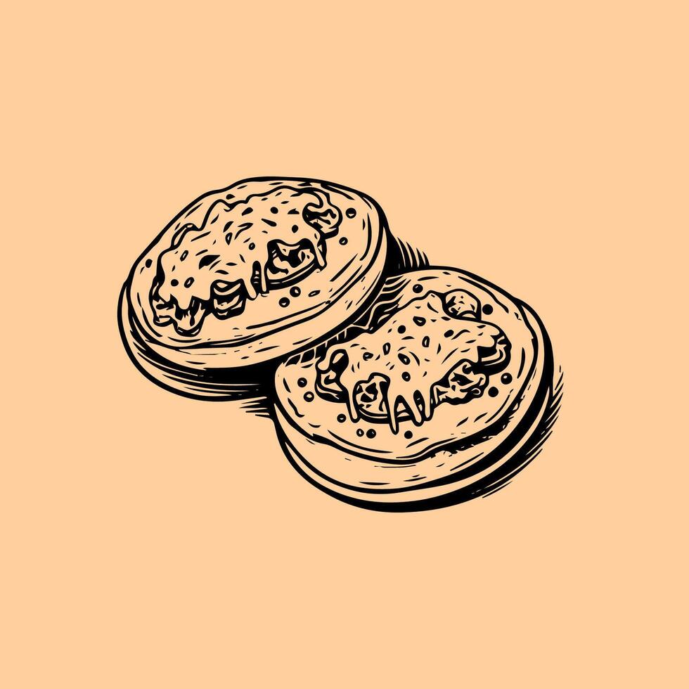 Two pancakes are shown on a beige background vector