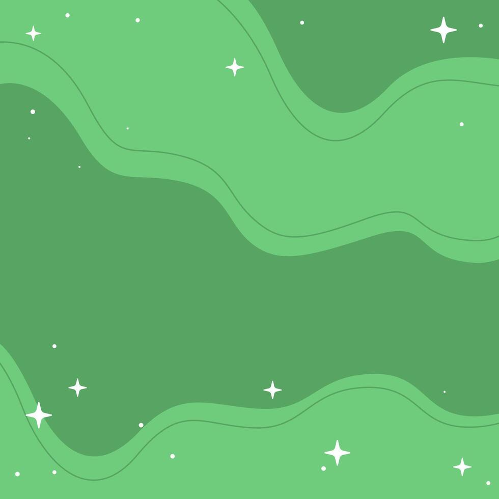 Abstract Green Xmas Background With Wavy Lines and Sparkling Stars, Square Design vector