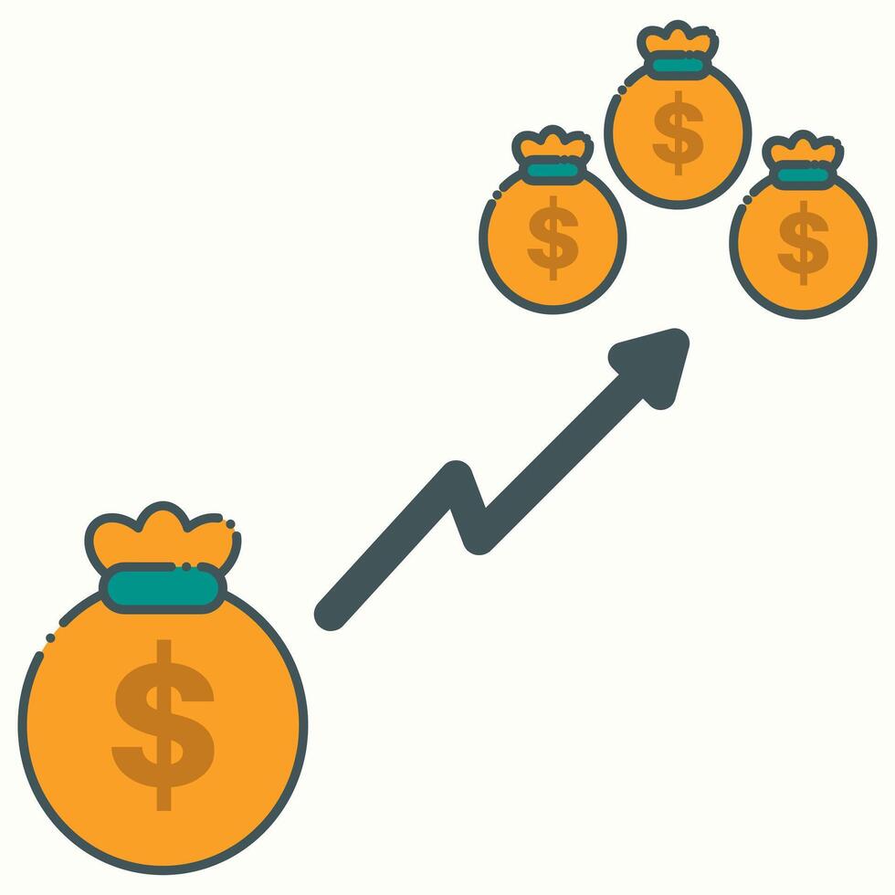 The colored icons of big money bags increase to many. illustration. Suitable for web, social media, etc. vector