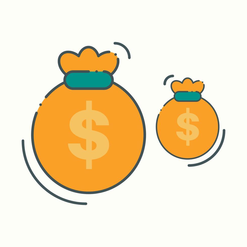 Colored icon of big and small money bags. illustration. Suitable for web, social media, etc. vector