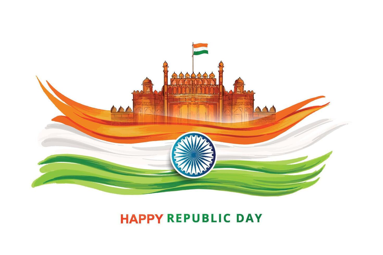 Indian flag with wave lal qila for republic day celebration background vector