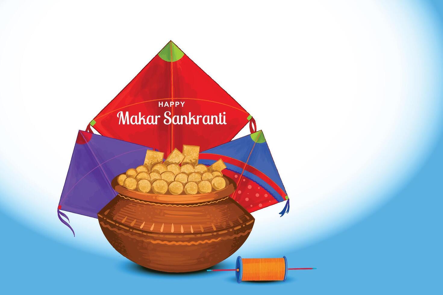Indian festival happy makar sankranti card with wave background vector