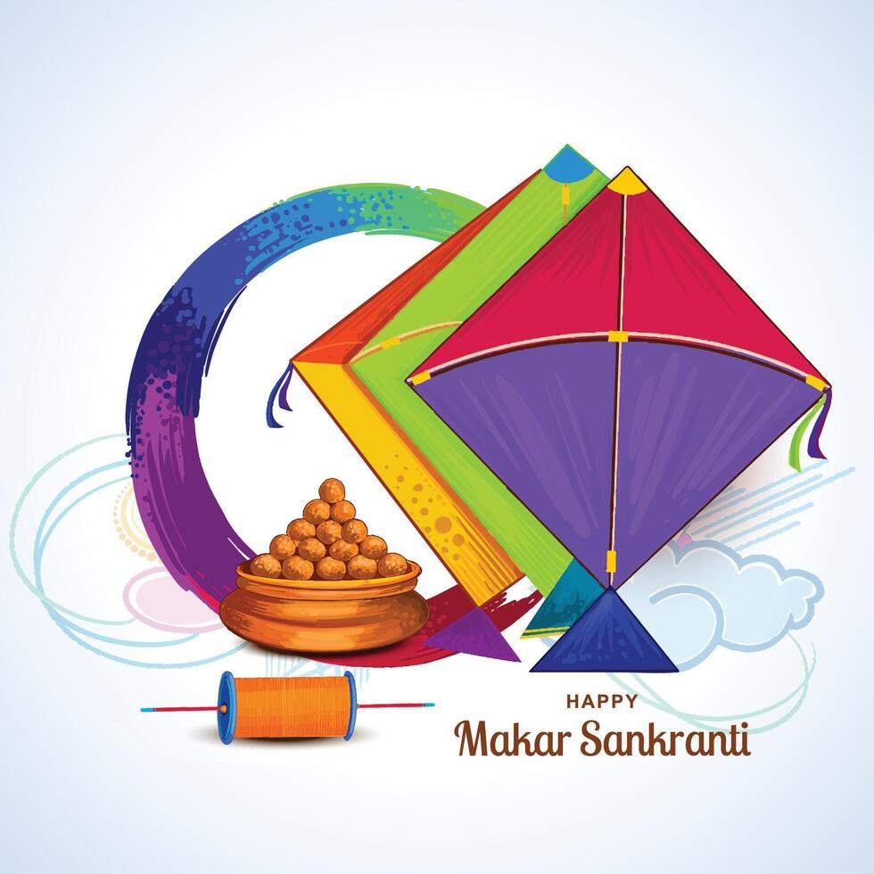 Beautiful kite flying for happy makar sankranti religious festival of India background vector