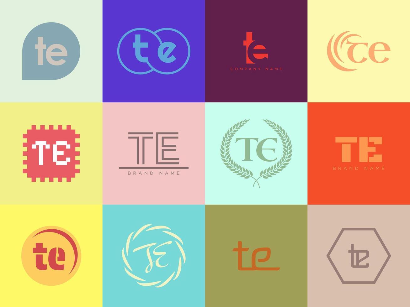 TE logo company template. Letter t and e logotype. Set different classic serif lettering and modern bold text with design elements. Initial font typography. vector