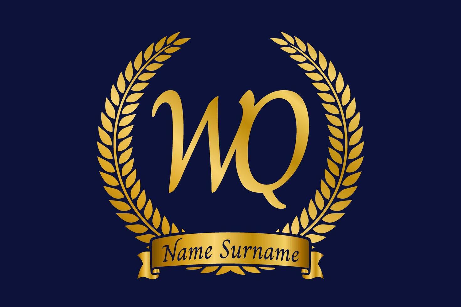 Initial letter W and Q, WQ monogram logo design with laurel wreath. Luxury golden calligraphy font. vector