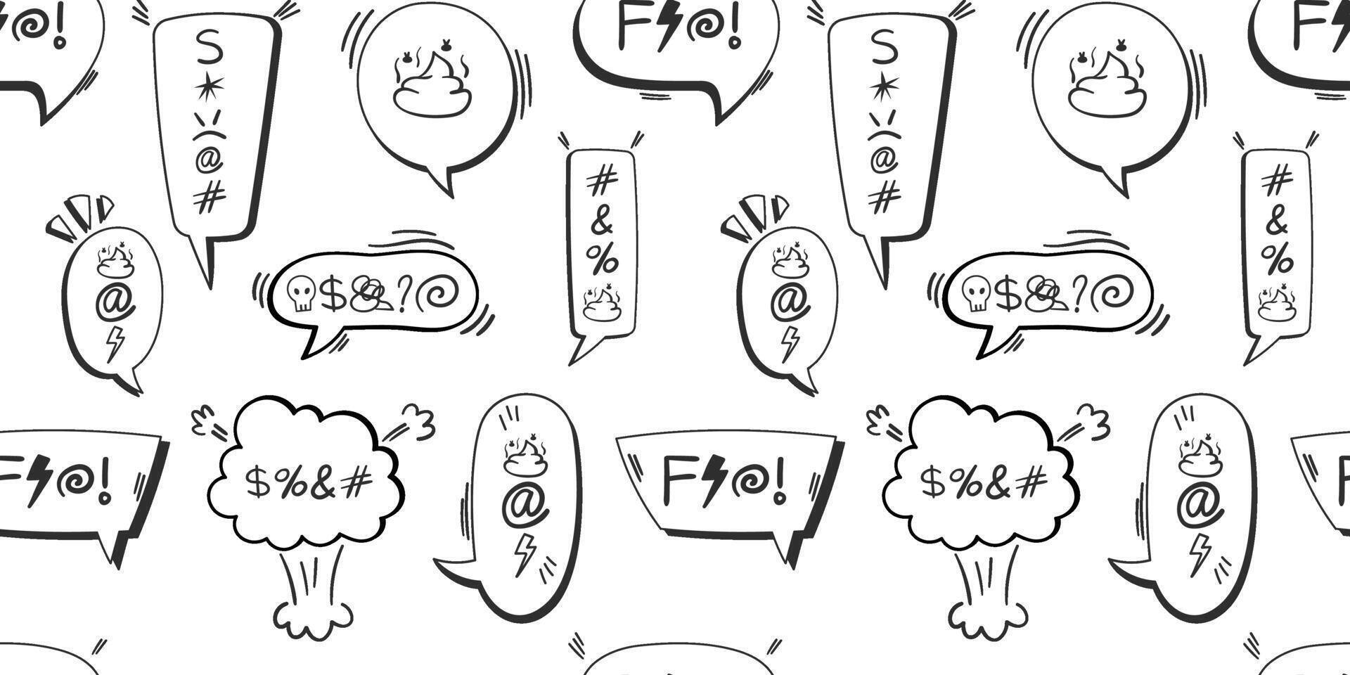 Seamless Doodle Style Speech Bubble Pattern with Comic Symbols, Expletives, and Expressions for Humorous and Creative Backgrounds vector