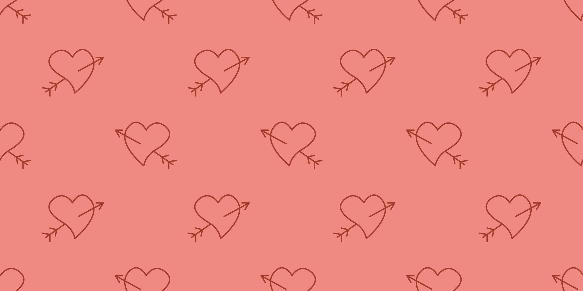 Hand drawn hearts with cupid arrows seamless pattern vector
