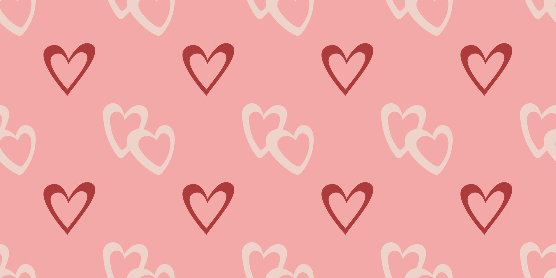 Tender romantic print with red and beige hearts on pink background vector