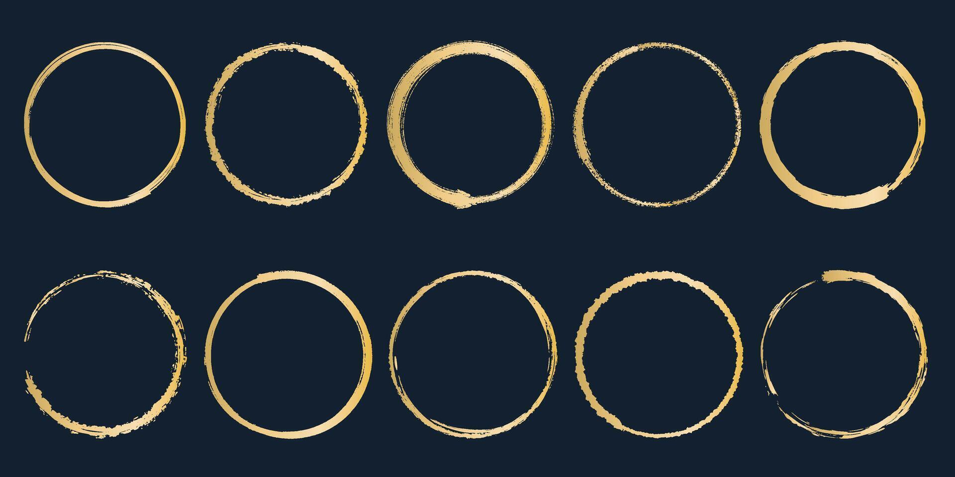 Set of golden grunge circular frames vector
