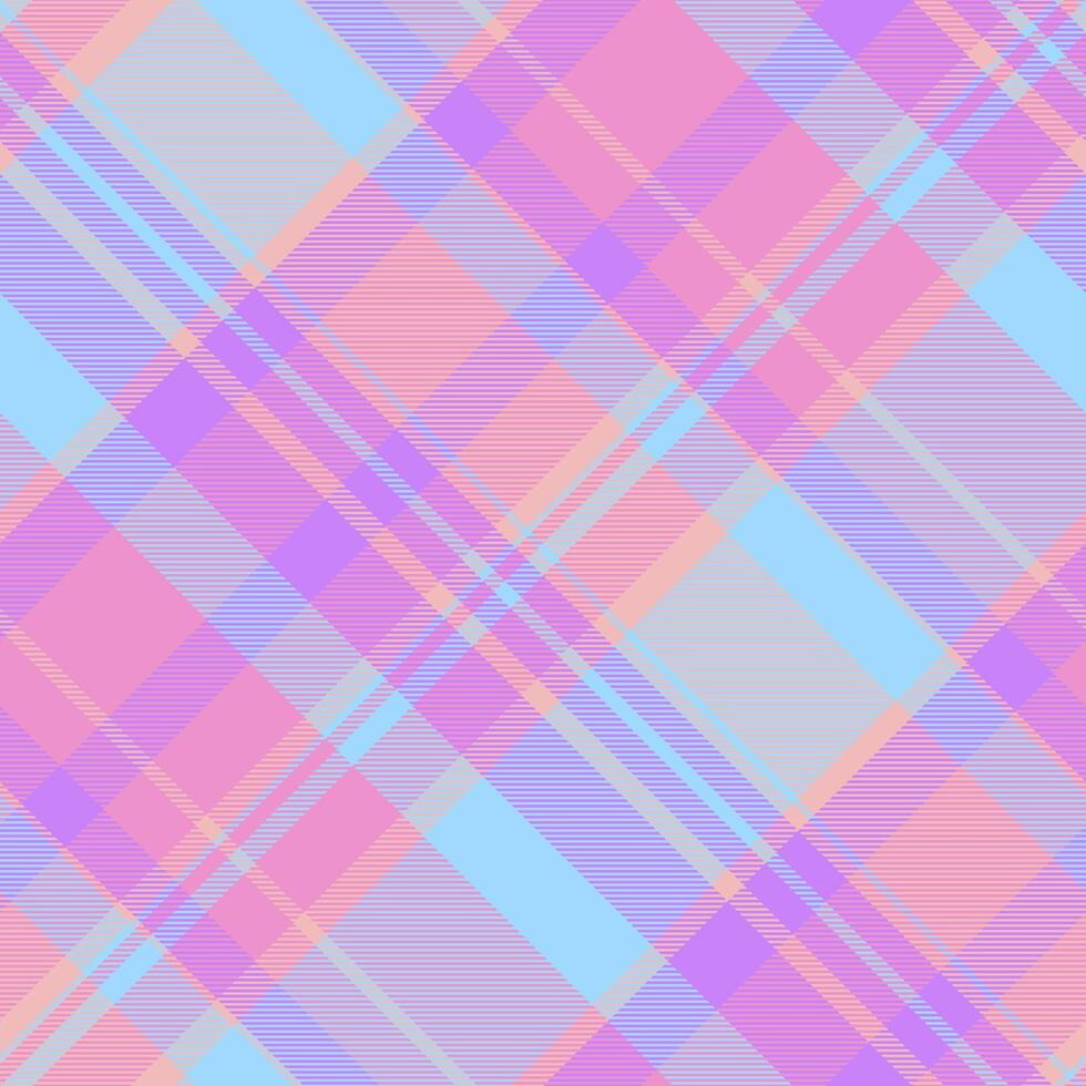 Coat check texture, retail pattern seamless plaid. Layered fabric textile tartan background in pink and cyan colors. vector