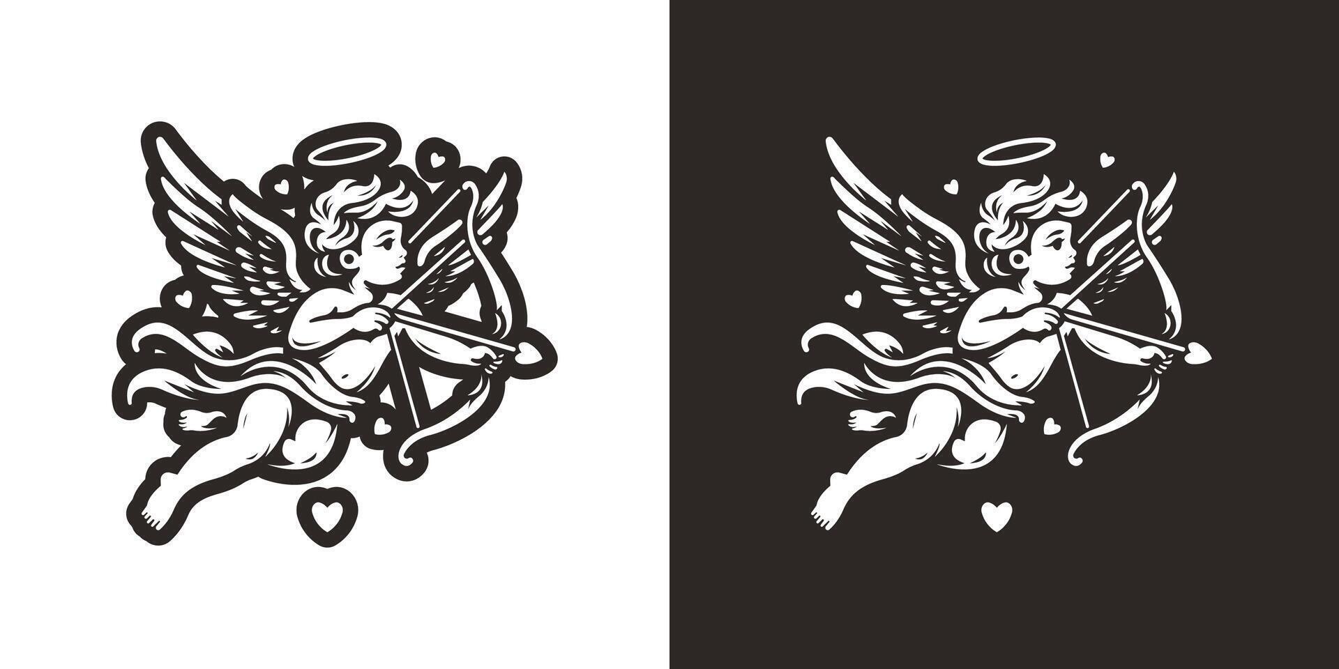Cupid angel tattoo vector
