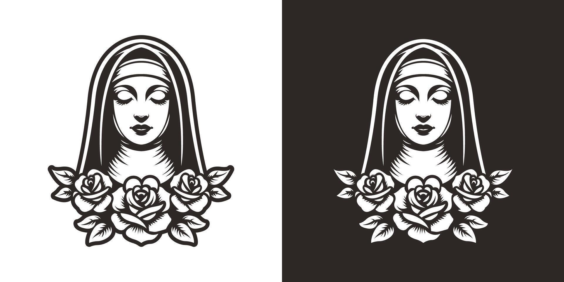 nun tattoo with rose flower vector