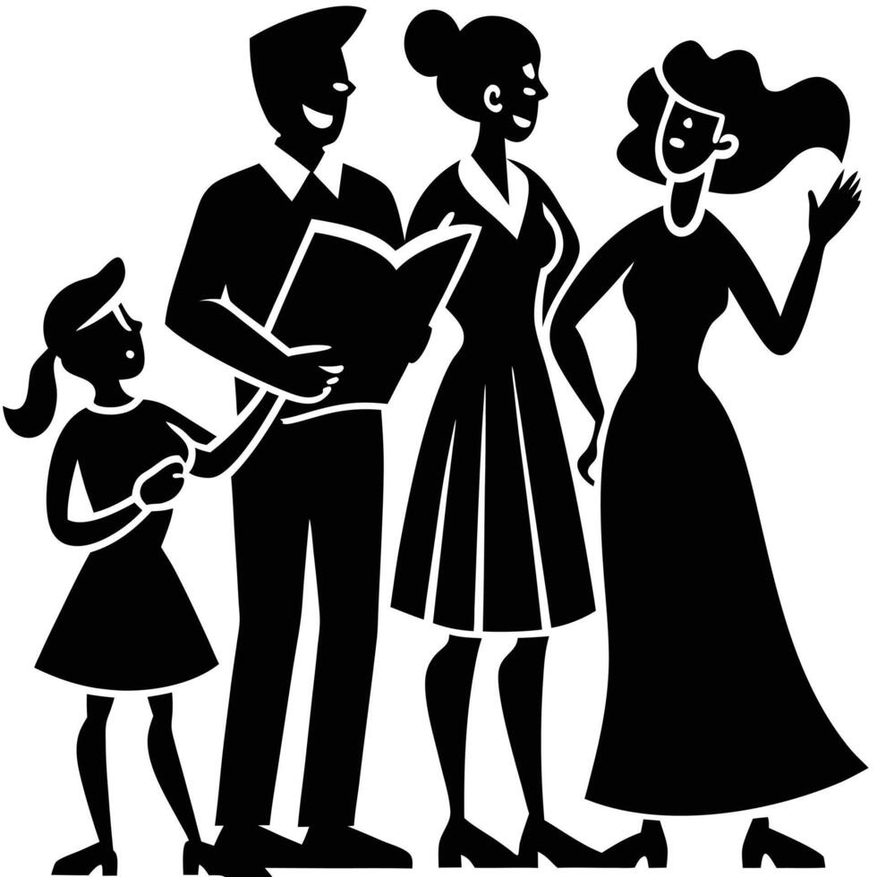 Family Singing Silhouette Illustration vector