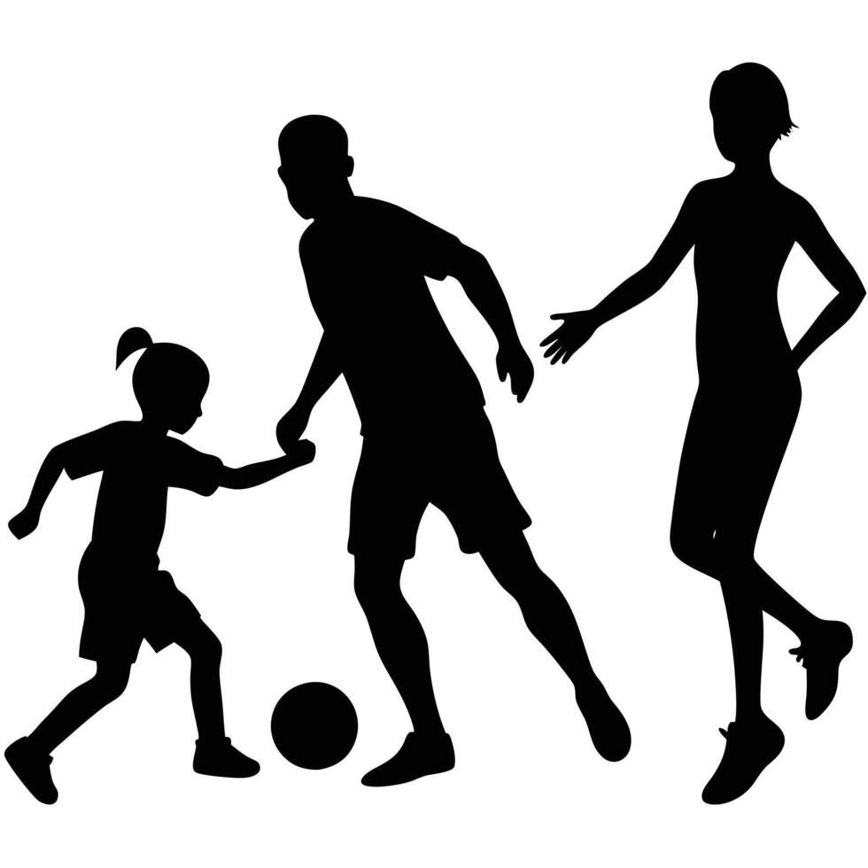 Family Playing Soccer Silhouette on White vector