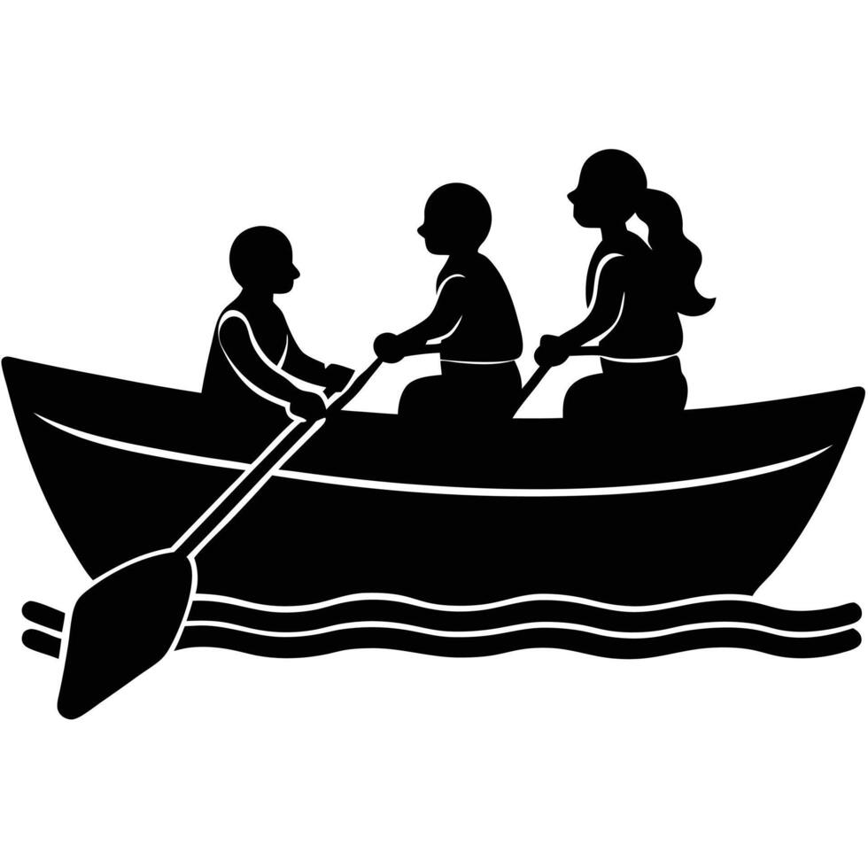 Family Boating Silhouette on White Background vector