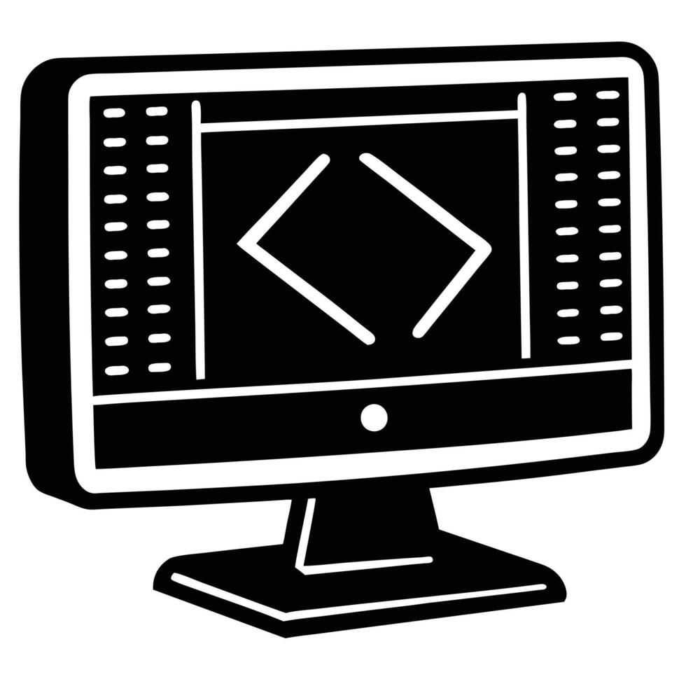 Code on Monitor Silhouette on White vector