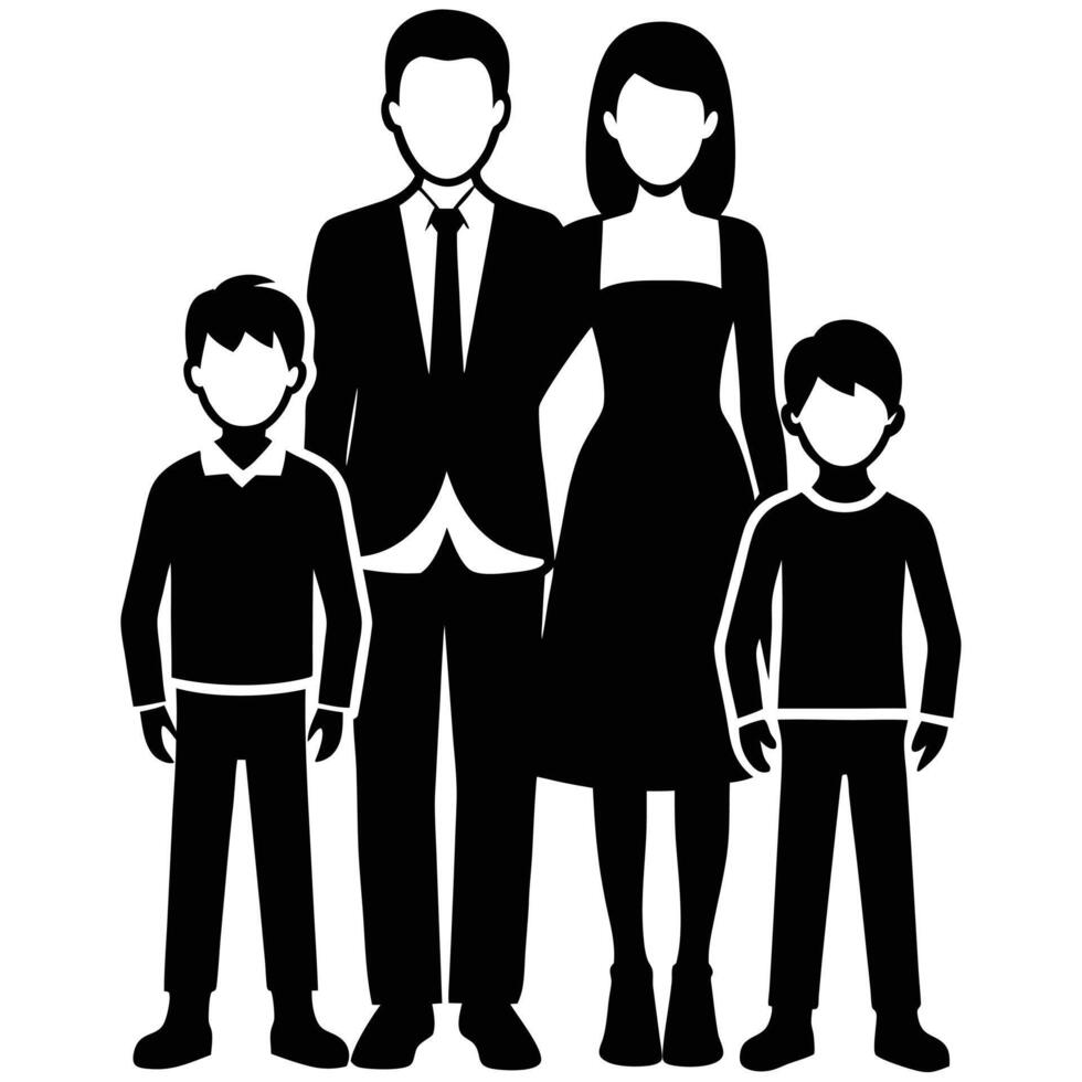 Family Posing Silhouette on White vector