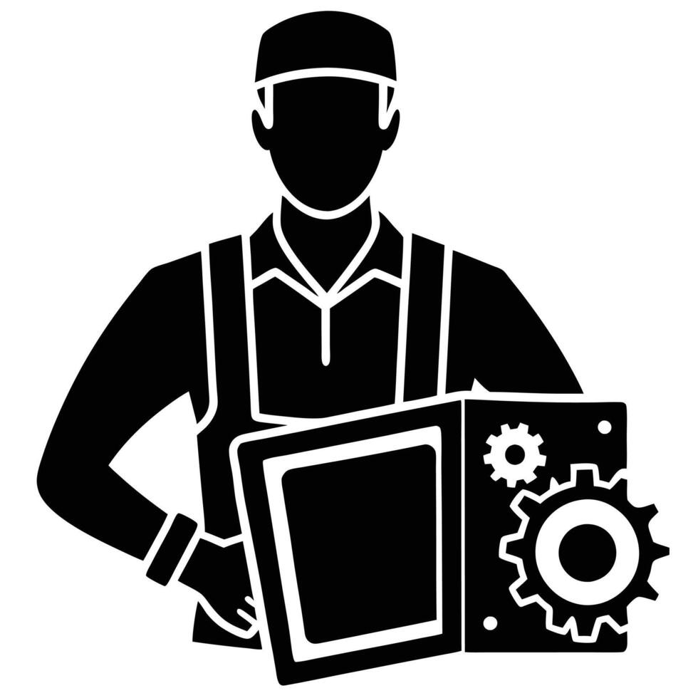 Computer Repair Icon Silhouette on White vector