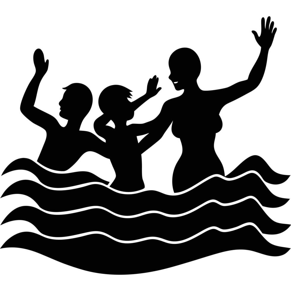 Family Swimming Silhouette on White Background vector