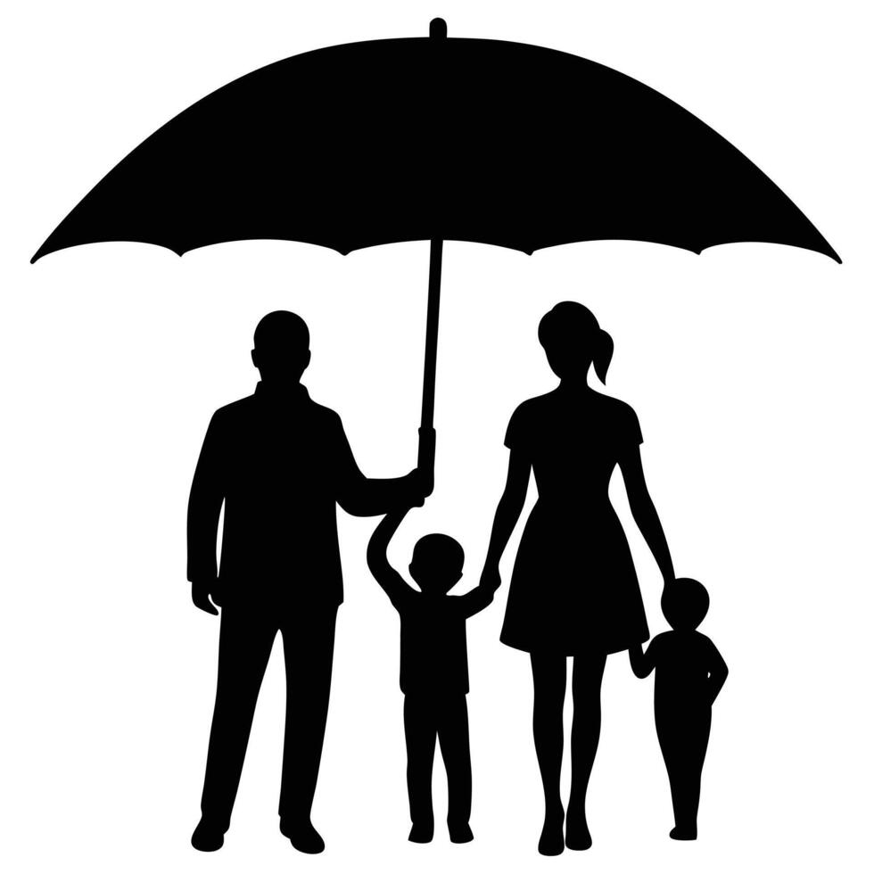 Silhouetted Family Under Umbrella Illustration vector