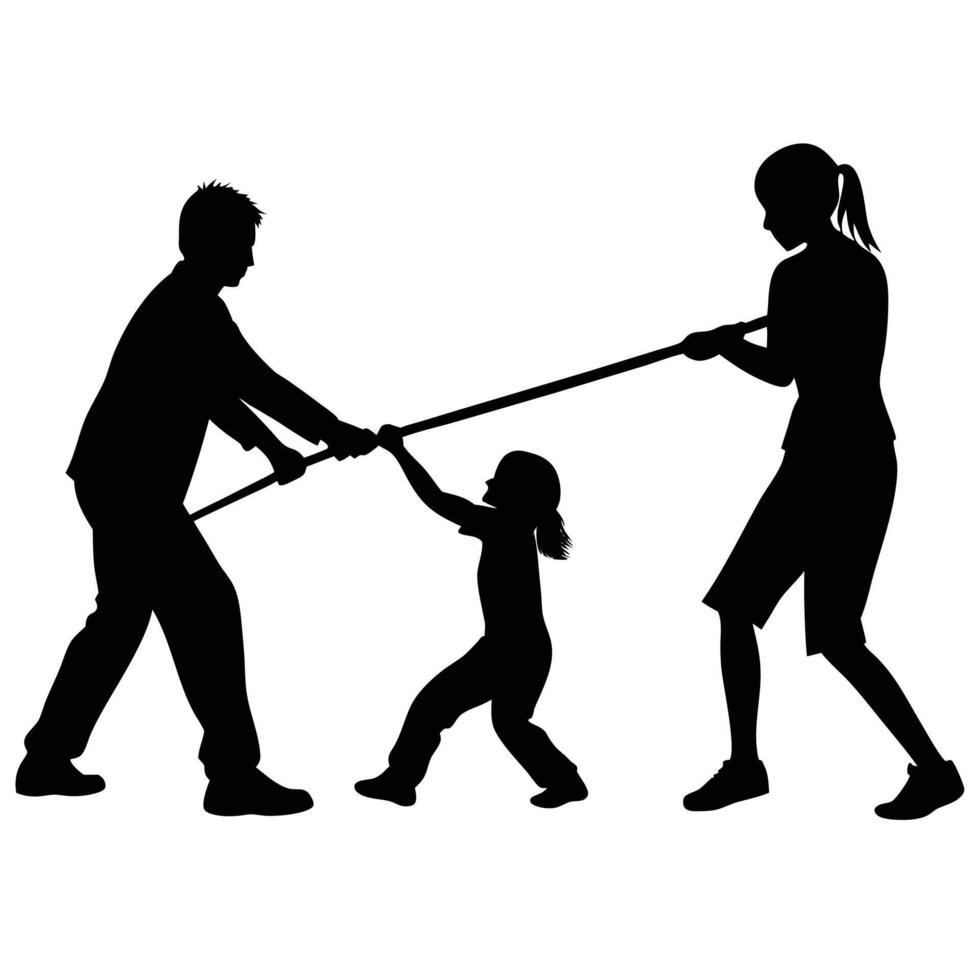 Tug of War Family Silhouette on White vector