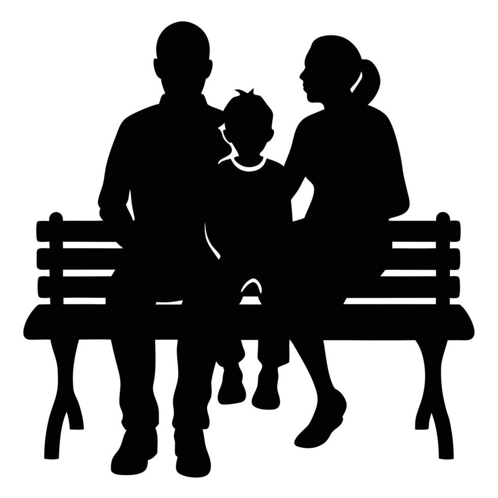 Family Sitting Silhouette on White vector