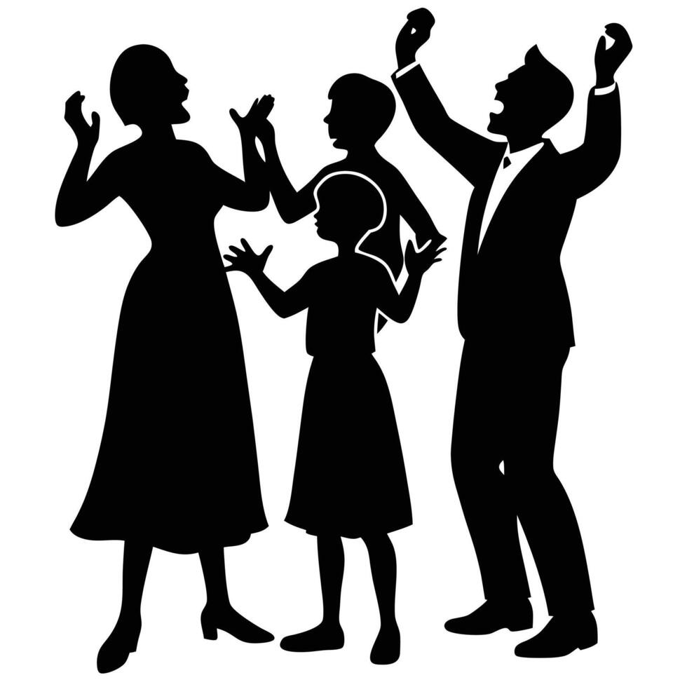 Singing Family Silhouetted on White vector
