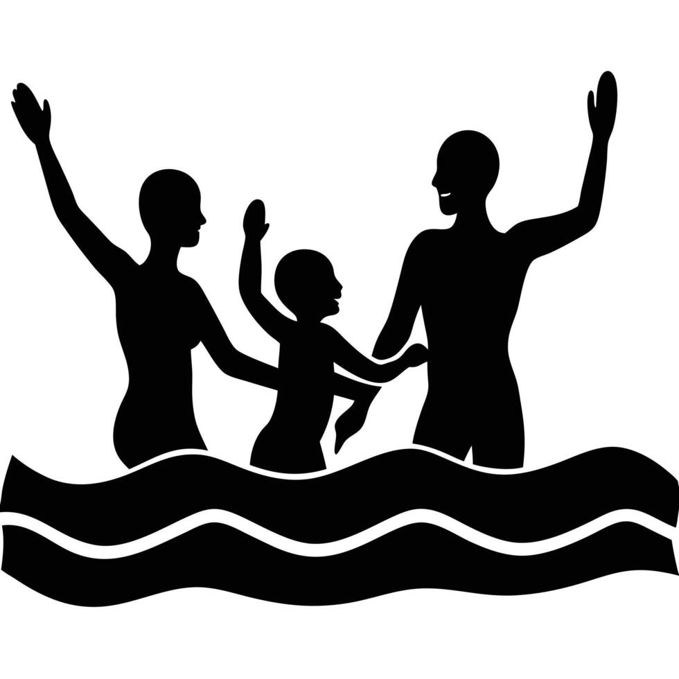 Silhouetted Family Swimming Together on White vector