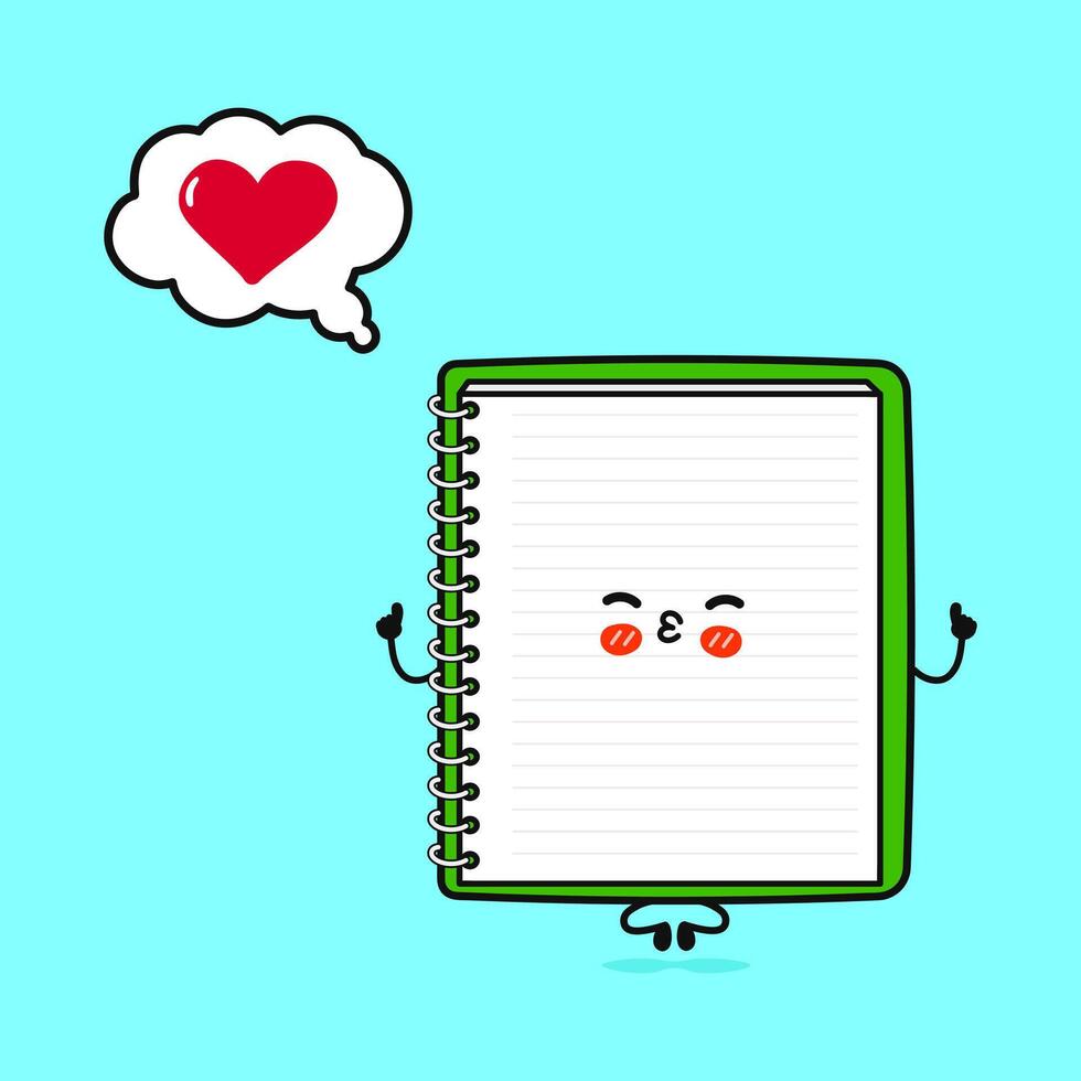 Note pad doing yoga with speech bubble. hand drawn cartoon kawaii character illustration icon. Isolated on blue background. Note pad in love character concept vector