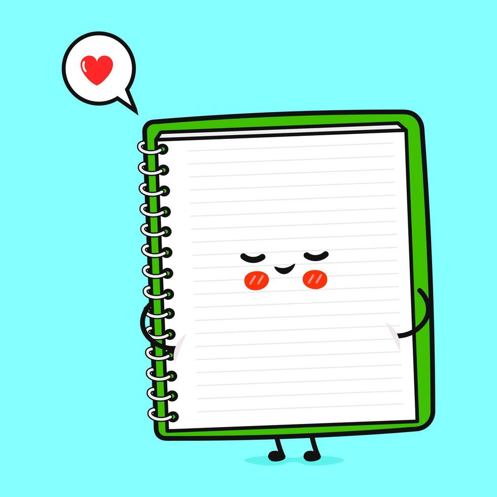 Note pad in love character. hand drawn cartoon kawaii character illustration icon. Isolated on blue background. Note pad character concept vector
