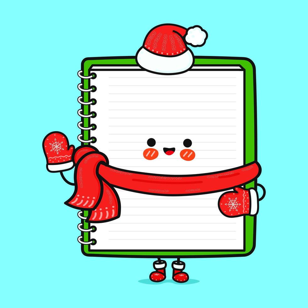Funny smiling happy Note pad christmas. flat cartoon character illustration icon design. Isolated on blue background vector