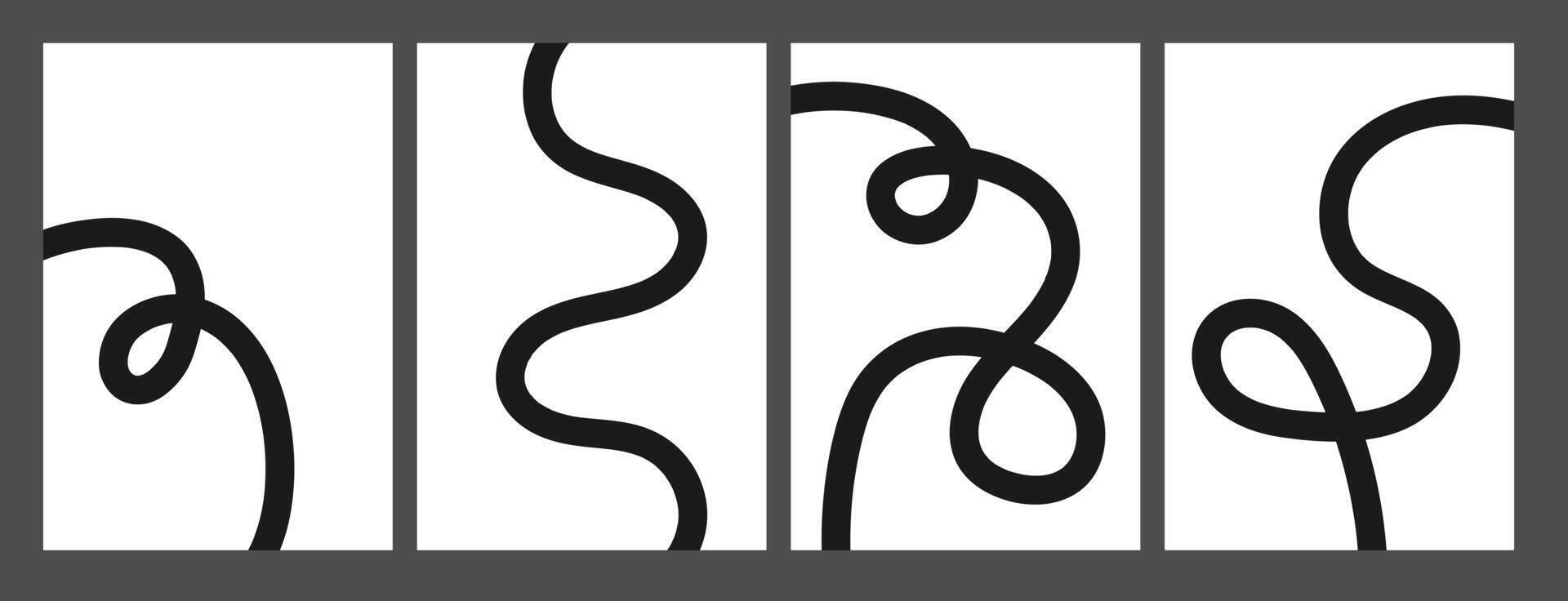 Set of black abstract banner with curvy line. Background with scribble squiggle. Wave line art. Squiggly Design Element vector