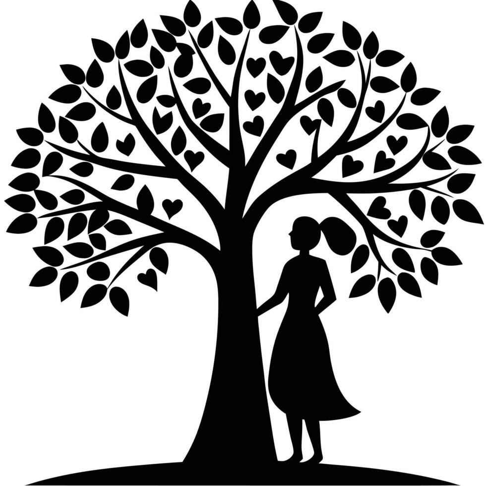 Couple Under Tree Silhouette on White vector