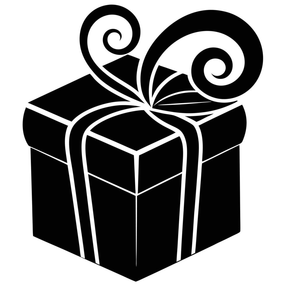 Gift Box with Swirl Design Silhouette on White vector