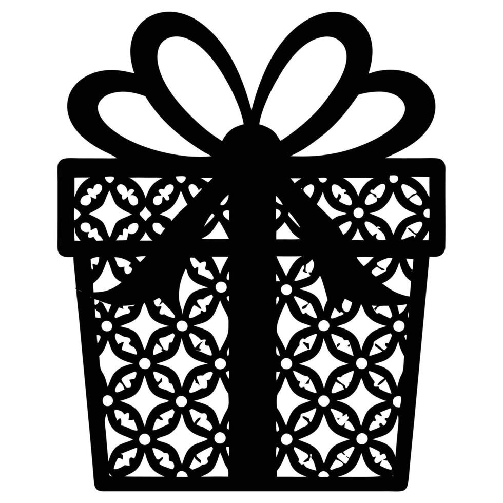 Lace Design Gift Box Silhouette Isolated on White vector