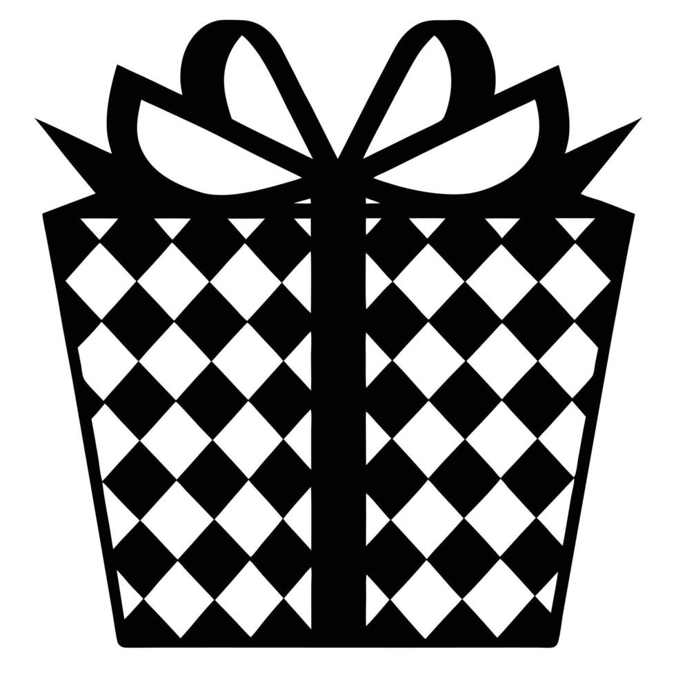 Gift with Checkered Pattern Silhouette on White vector