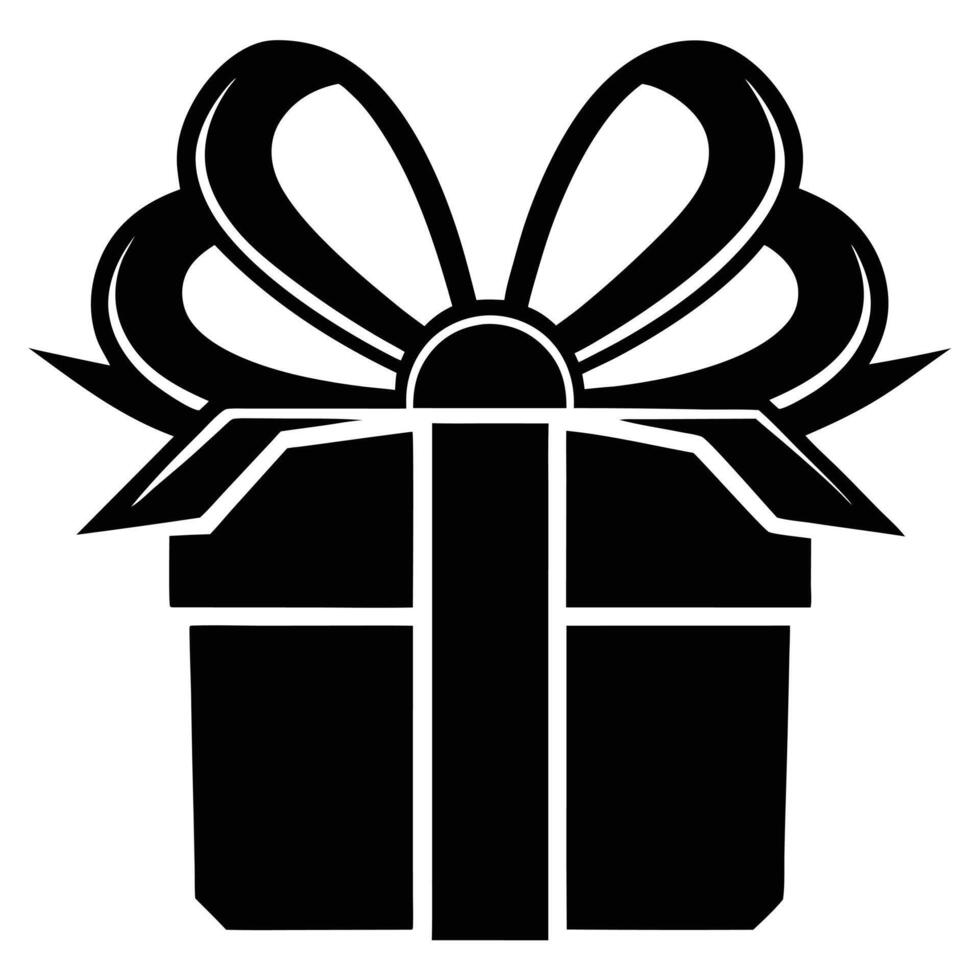 Gift Box with Bold Ribbon Silhouette on White vector
