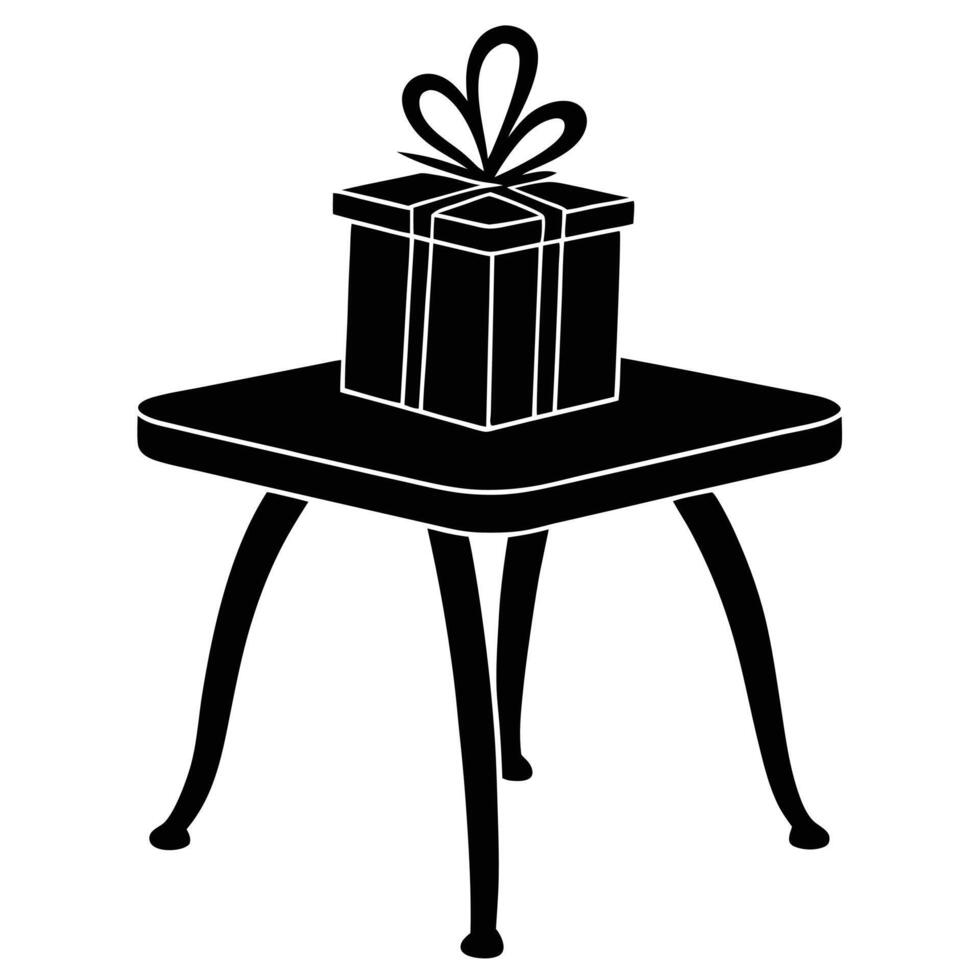 Gift on Table Silhouette Illustration on White vector
