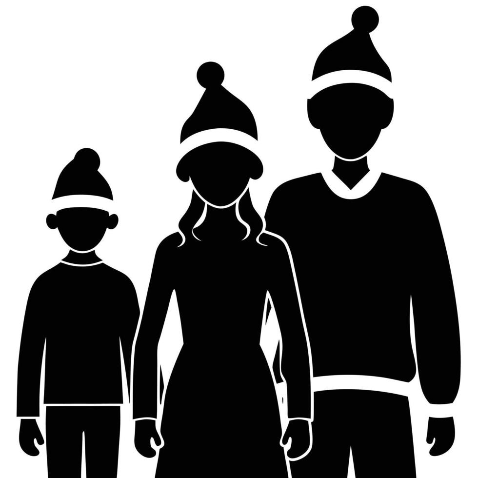 Santa Hat Family Silhouette on White Background vector