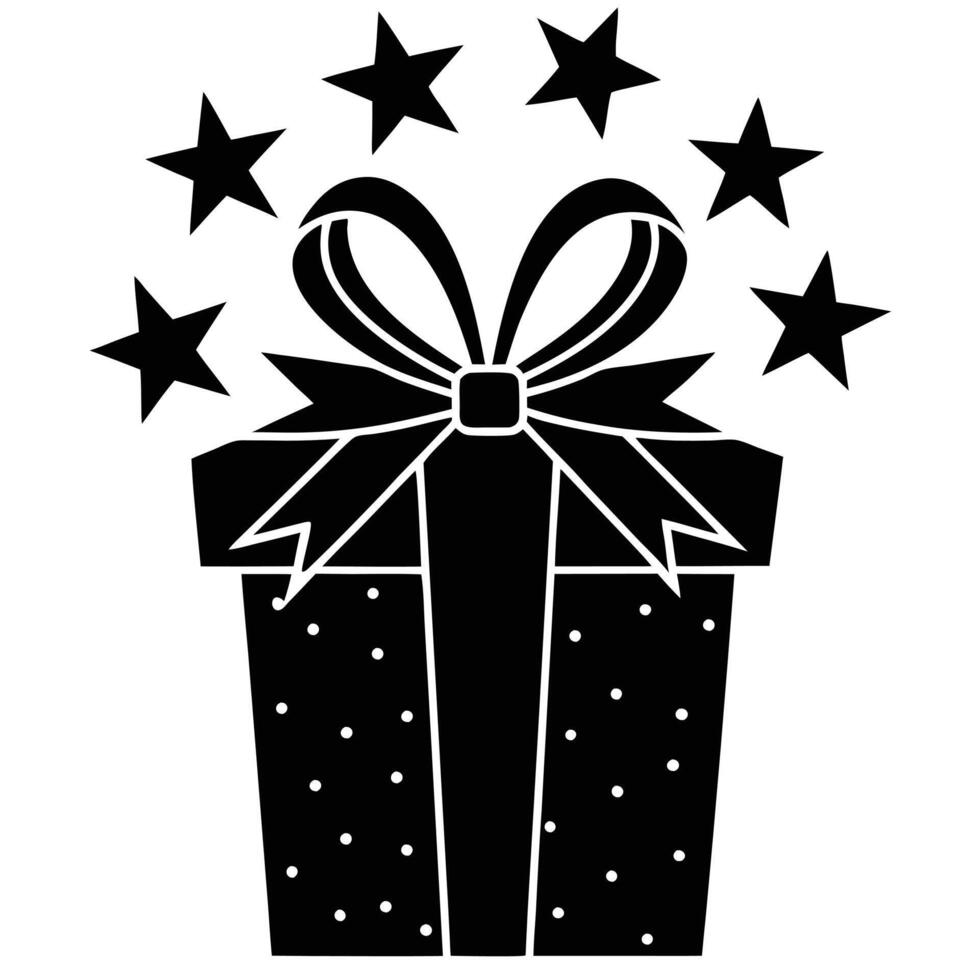Gift Box Silhouette with Festive Stars on White Background vector