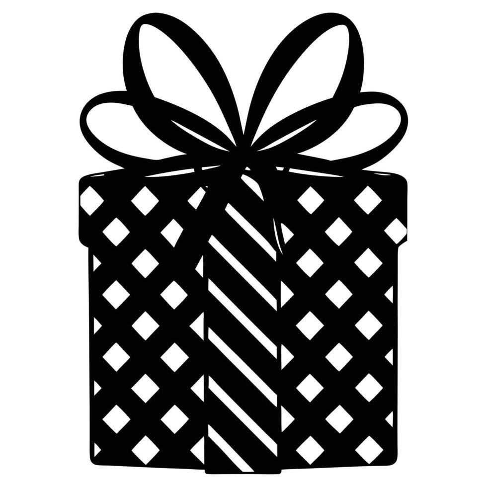 Patterned Gift Box Silhouette on White with Wrap vector
