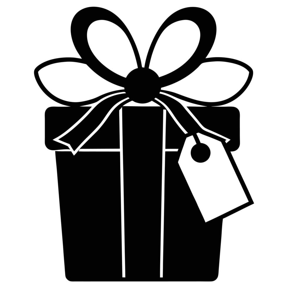 Gift with Bow and Tag Silhouette on White vector