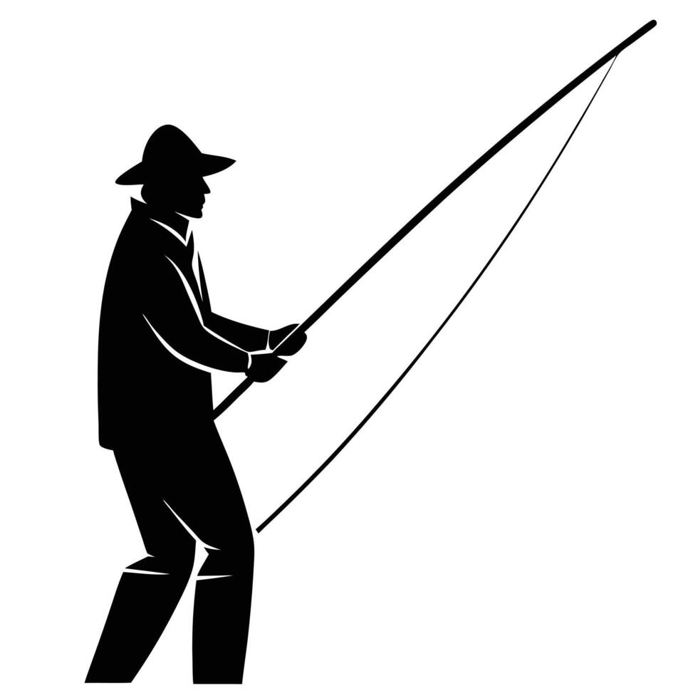 Fishing Man Silhouette on White Background vector