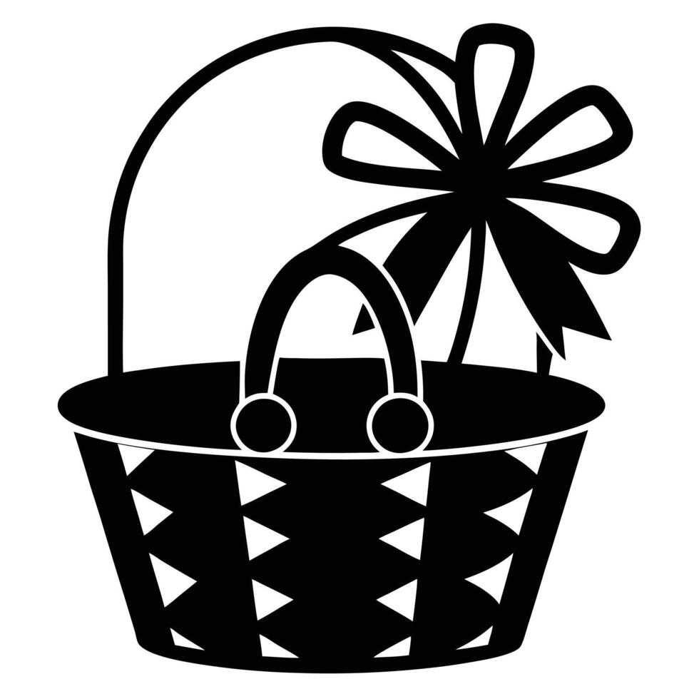 Gift in a Basket Silhouette on White vector